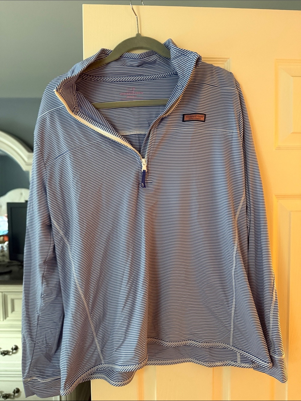 Light Blue Striped Quarter-Zip Sweater